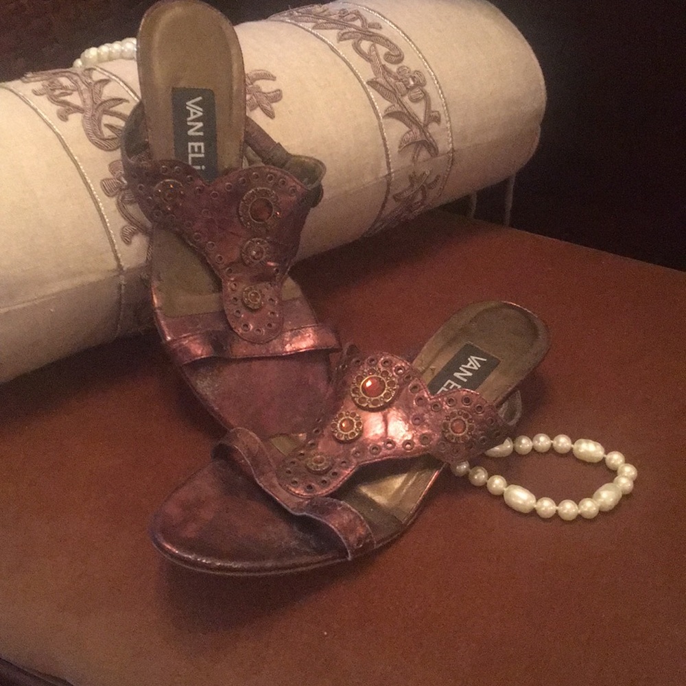 Vaneli bronze and jeweled amber sandal. 8M